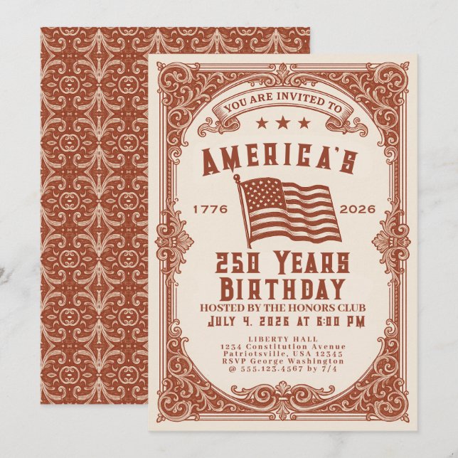 250. Geburtstag der USA Einladung (Vorne/Hinten)
