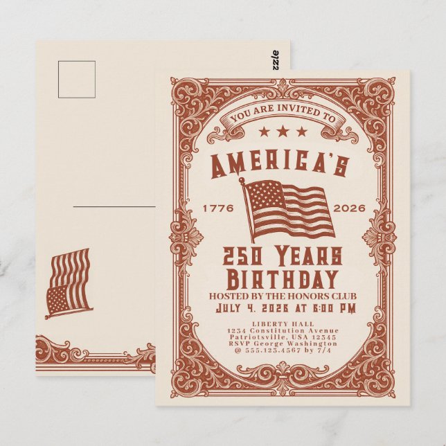 250 Geburtstag der USA Postkarte (Vorne/Hinten)