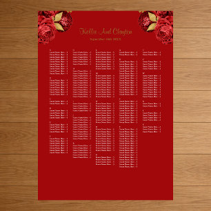 250+ Hochzeitsdiagramm für Rot- und Goldflora Poster