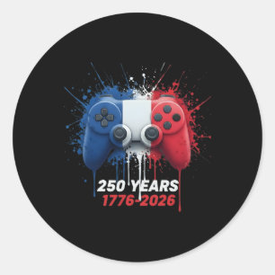 250 Jahre 1776-2026 250. Geburtstag Gaming Gamer V Runder Aufkleber