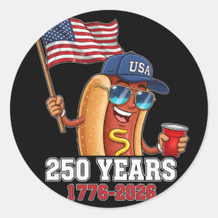 250 Jahre 1776-2026 250. Geburtstag Hotdog Runder Aufkleber