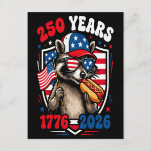 250 Jahre 1776 2026 patriotischer Waschbär USA Una Feiertagspostkarte