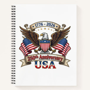 250 Jahre Amerikanisch 250. 4. Juli Jubiläum 1 Notizbuch
