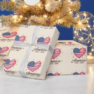 250 Jahre Flagge Herz 1776 2026 250. 4. Juli Geschenkpapier