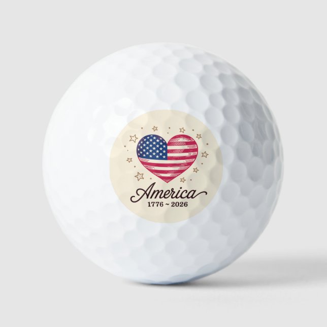 250 Jahre Flagge Herz 1776 2026 250. 4. Juli Golfball (Vorderseite)