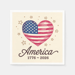 250 Jahre Flagge Herz 1776 2026 250. 4. Juli Serviette