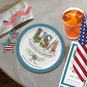 250 Jahre Freiheit Elegante patriotische blaue Umr Pappteller