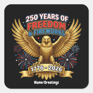 250 Jahre Freiheit & Feuerwerk Quadratischer Aufkleber