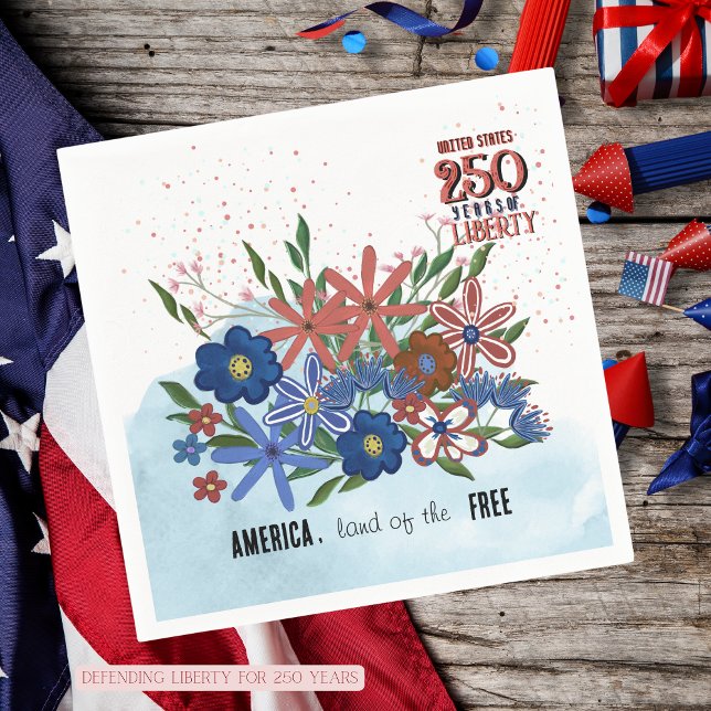 250 Jahre Freiheit, floraler Patriotiker Napkin in Serviette (US 250 Years of Liberty Floral Patriotic Napkin)