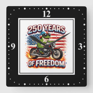 250 Jahre Freiheit Patriotischer Frosch Biker USA Quadratische Wanduhr