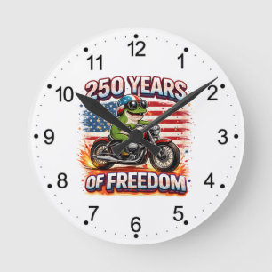 250 Jahre Freiheit Patriotischer Frosch Biker USA Runde Wanduhr