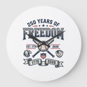 250 Jahre Freiheit Patriotisches Baseball-Design_1 Große Wanduhr