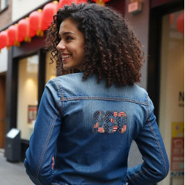 250 Jahre Freiheits-Faux-Patchwork Jeansjacke