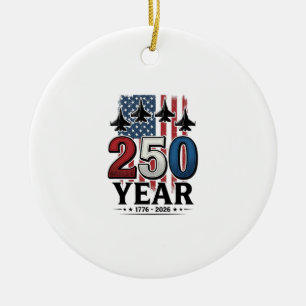 250 Jahre Patriotisches Jet Vintage-Engraving-Shir Keramik Ornament
