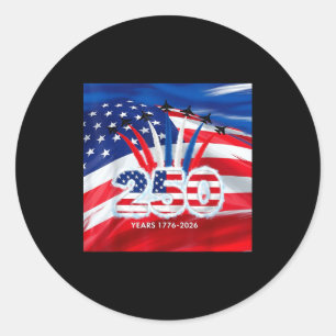 250 Jahre USA 1776 2026 4. Juli Jet patriotisch Runder Aufkleber