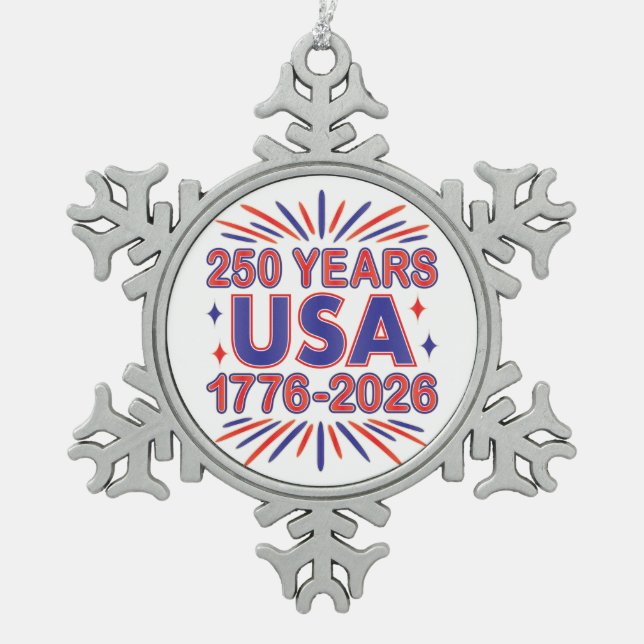 250 Jahre USA | 1776-2026 Halbjahr Schneeflocken Zinn-Ornament (Vorderseite)