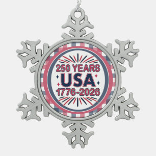 250 Jahre USA   1776-2026 Halbjahr Schneeflocken Zinn-Ornament