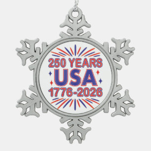 250 Jahre USA   1776–2026 Semiquincentennial Schneeflocken Zinn-Ornament