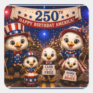 250-Jahres-Jubiläum American Eagle 4. Juli-Party Quadratischer Aufkleber