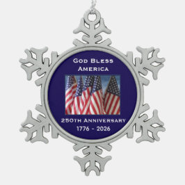 250. Jahrestag USA Patriotisches Gott segne Amerik Schneeflocken Zinn-Ornament