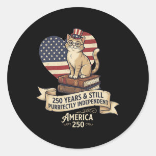 250 Jahrestag USA-Shirt Buch Süße Katze 4. Juli Runder Aufkleber