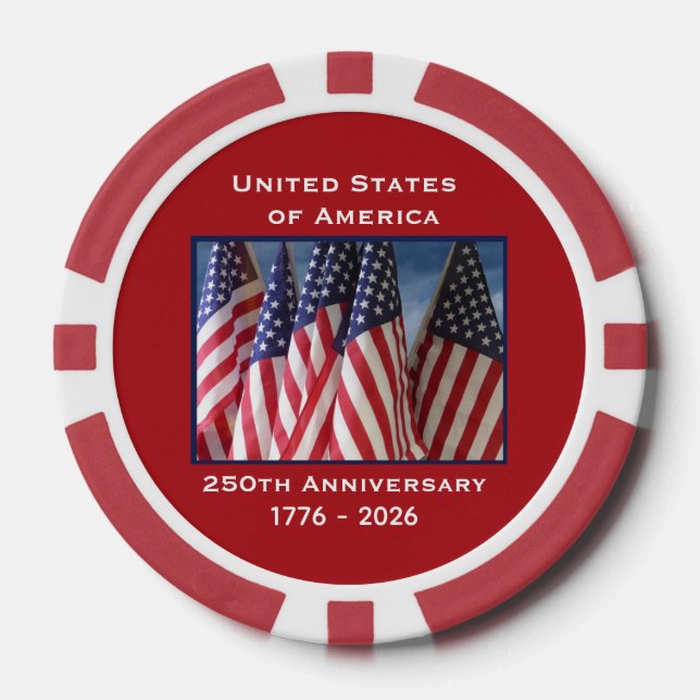 250. Jubiläum USA Patriotic Flags Premium Red Pokerchips (Vorderseite)