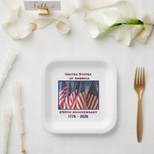 250. Jubiläum USA Patriotic Flags Square Pappteller
