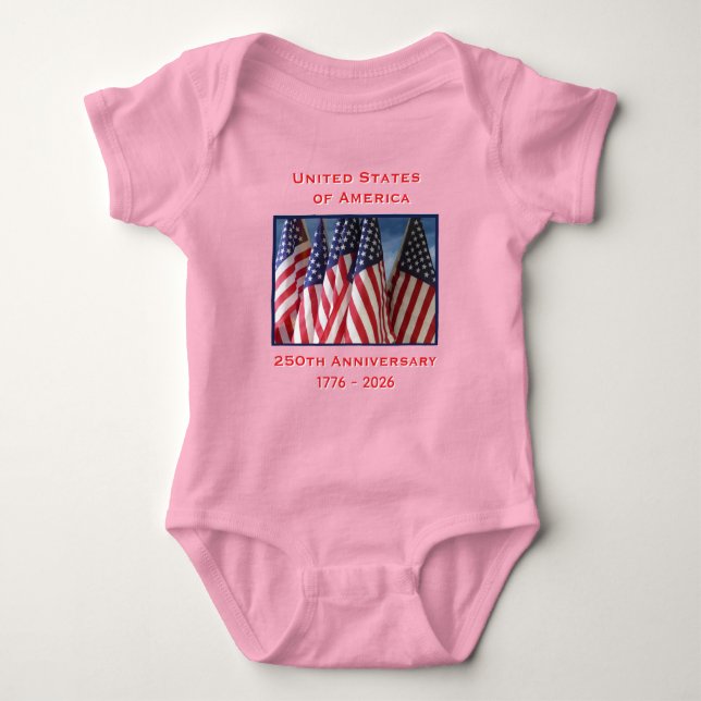 250. Jubiläum USA Patriotic Pink Baby Strampler (Vorderseite)