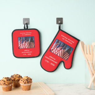 250. Jubiläum USA Patriotische amerikanische Flagg Ofenhandschuh & Topflappen-Set