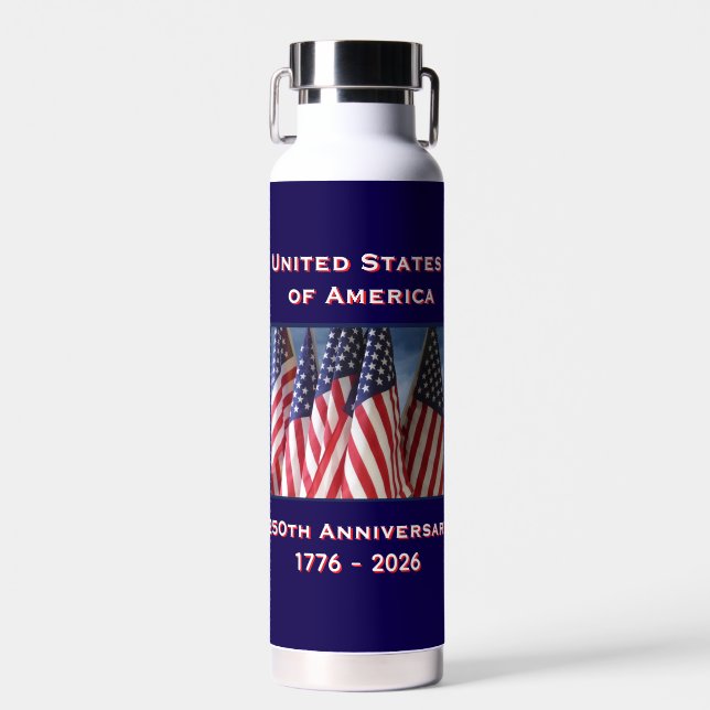 250. Jubiläum USA Patriotische amerikanische Flagg Trinkflasche (Vorne)