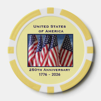 250. Jubiläum USA Patriotische Flaggen Gelb Pokerchips