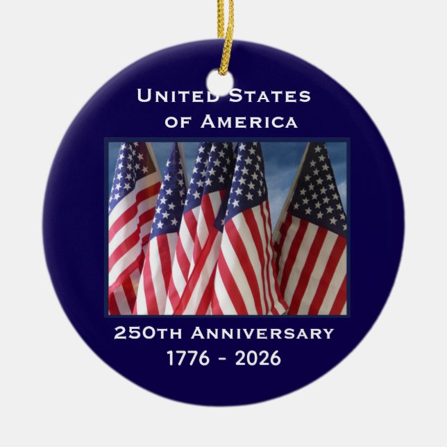 250. Jubiläum USA Patriotische Flaggen Keramik Ornament (Vorne)