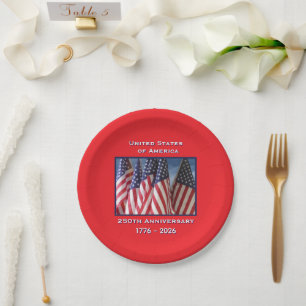 250. Jubiläum USA Patriotische Flaggen Pappteller