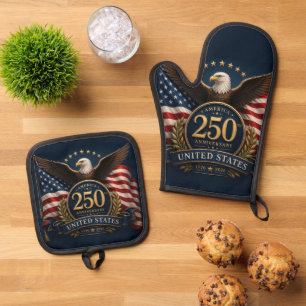 250. Jubiläum USA Patriotisches Andenken Ofenhandschuh & Topflappen-Set
