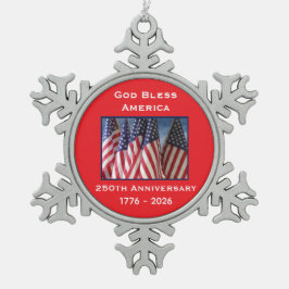 250. Jubiläum USA Patriotisches Gott segne Amerika Schneeflocken Zinn-Ornament