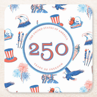 250. patriotische Wasserfarben-Party zum 4. Juli Rechteckiger Pappuntersetzer