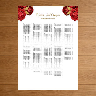 250+ Red And Gold Floral Wedding Seating Chart Poster