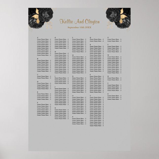 250 Schwarz-Gold-Hochzeitskarte Poster (Vorne)