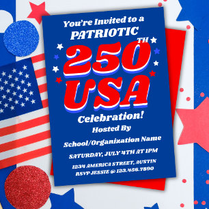 250 USA Jubiläumsfeier - editierbare patriotische  Einladung