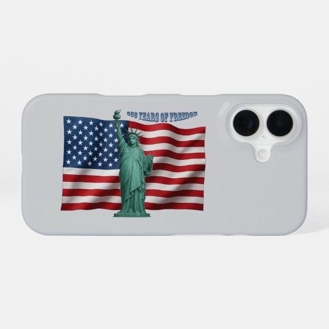 250 Years American Flag with the Statue of Liberty iPhone 16 Hülle (Rückseite (Horizontal))