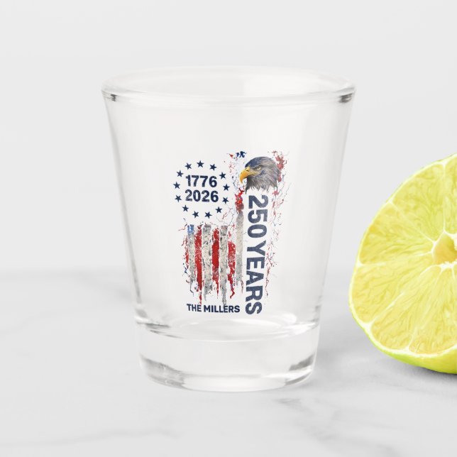 250 Years Celebration Grungy American Flag Eagle Schnapsglas (Vorderseite)