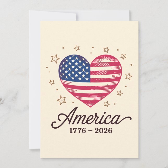 250 Years Flag Heart 1776 2026 250th 4th Of July Einladung (Vorderseite)