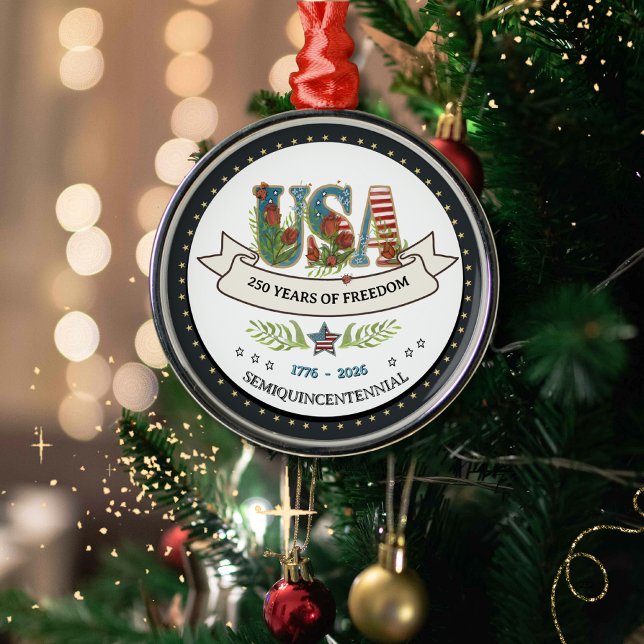 250 Years of Freedom Botanical USA Silver  Ornament Aus Metall (250 Years of Freedom Botanical USA Silver Metal Ornament)