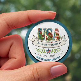 250 Years of Freedom Elegant Patriotic White Blue Button