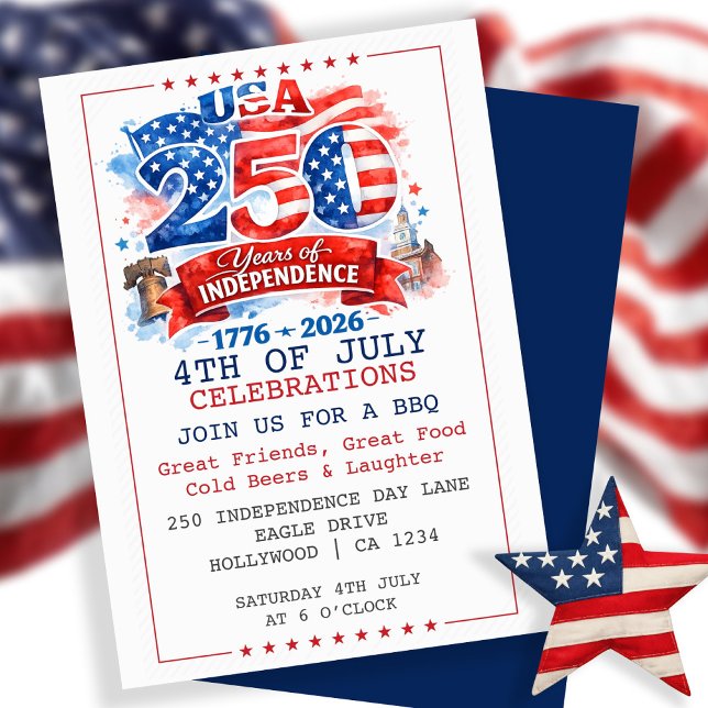 250 Years of Independence 4th of July Party Einladung (250 Years of Independence 4th of July Party Invitation
by Ricaso. Special anniversary addition.)