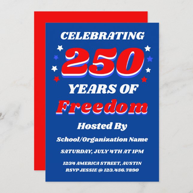 250 Years USA Editable Personalized Patriotic Einladung (Vorne/Hinten)