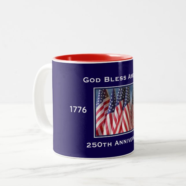 250th Anniversary USA Patriotic God Bless America Zweifarbige Tasse (Vorderseite Links)