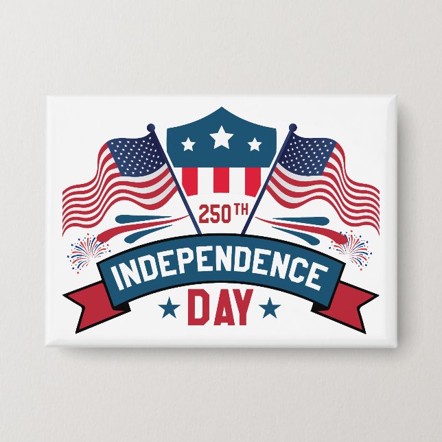 250th Independence Day USA Flags & Fireworks  Button (Vorderseite)