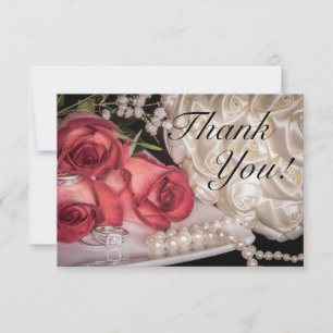 2586-Hochzeit-Rose mit Ringen, Perlen Dankeskarte