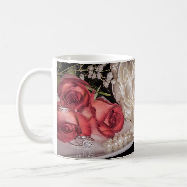 2586-Rose mit Hochzeitssingen, Perle Kaffeetasse (Links)